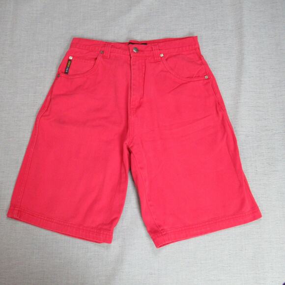 Vintage Trust Jean Shorts Size 33 Red Baggy Punk Skater Y2K 90s Heavyweight - Picture 1 of 13